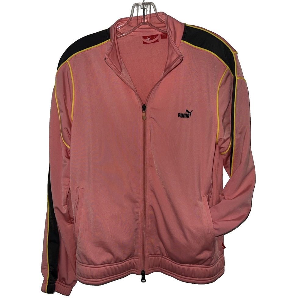 Vtg Puma  Salmon Pink Grey Yellow Trim Track Athletic Sports Jacket Sz L